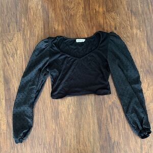 Black V-Neck Puff-Sleeve Crop Top